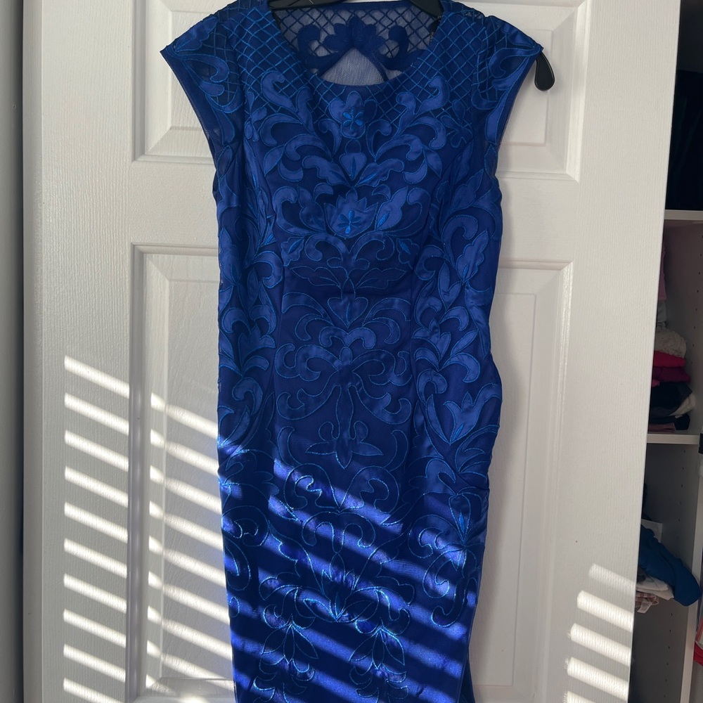 Sue Wong Royal Blue Patterned Midi Dress